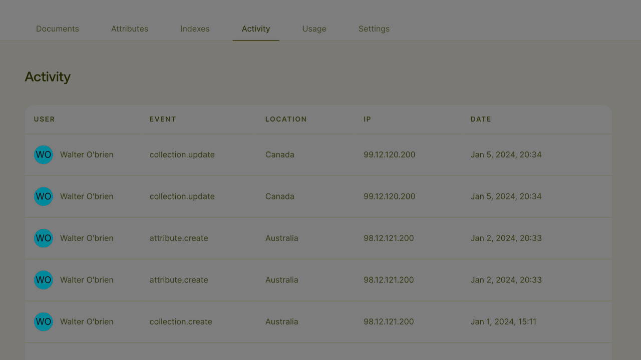 Project settings screen