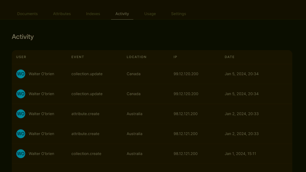 Project settings screen