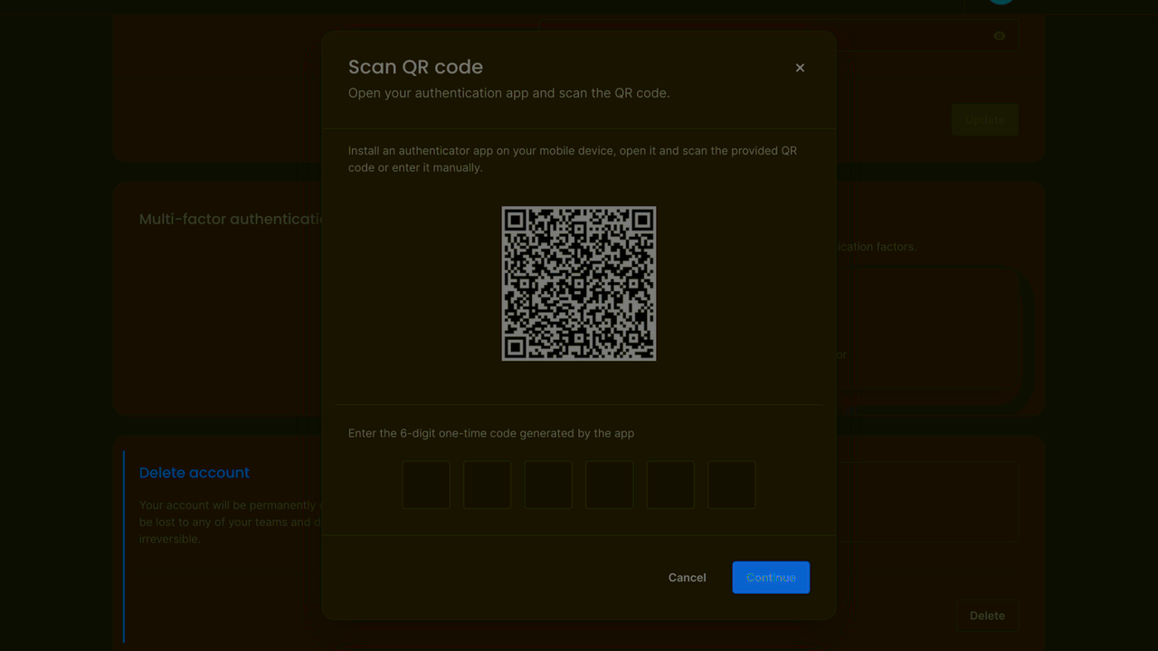 Multi-factor authentication modal