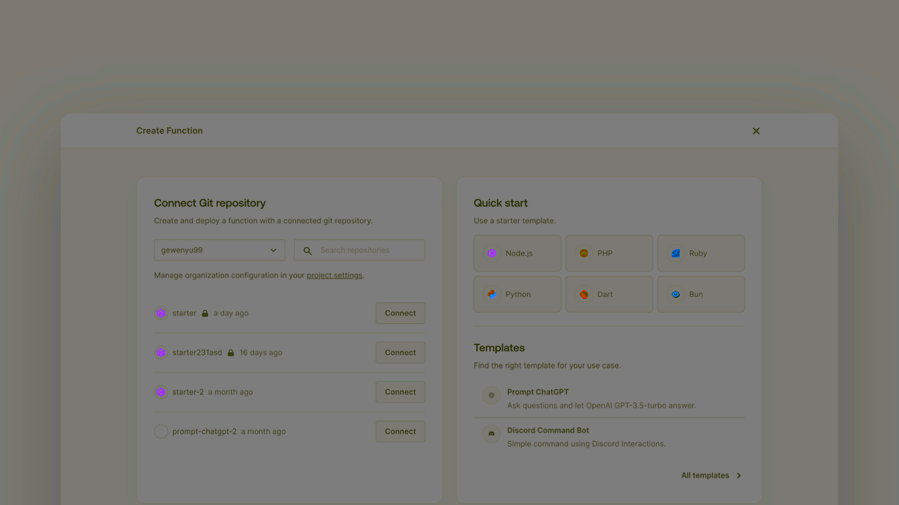 Create project screen