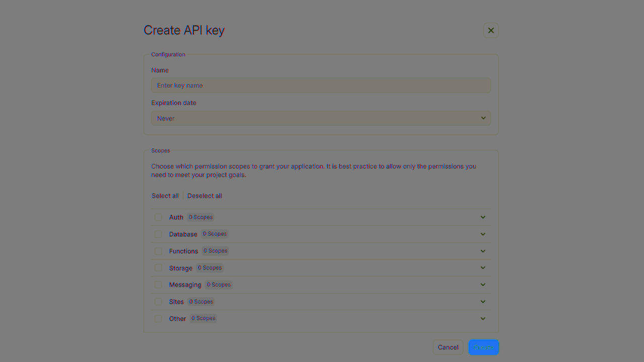 Create project screen