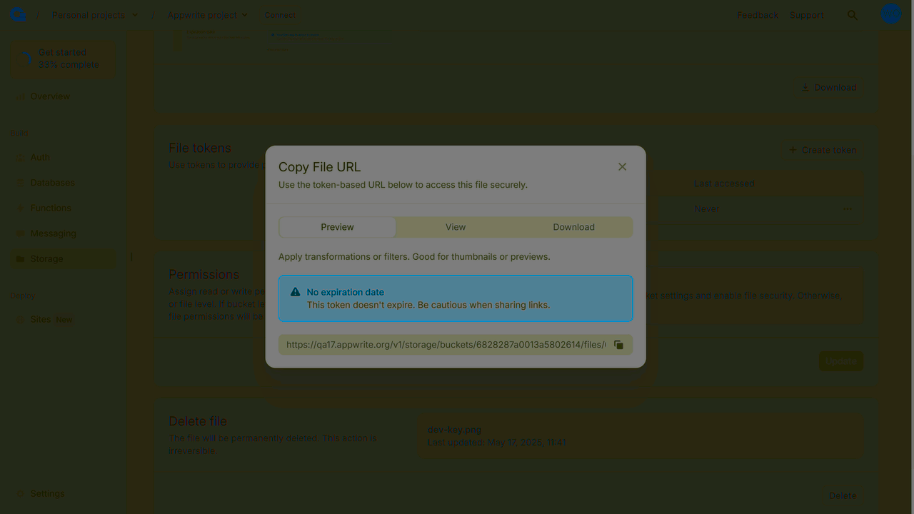 Copy file token-based URL