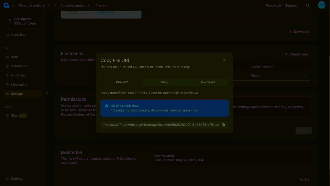 Copy file token-based URL