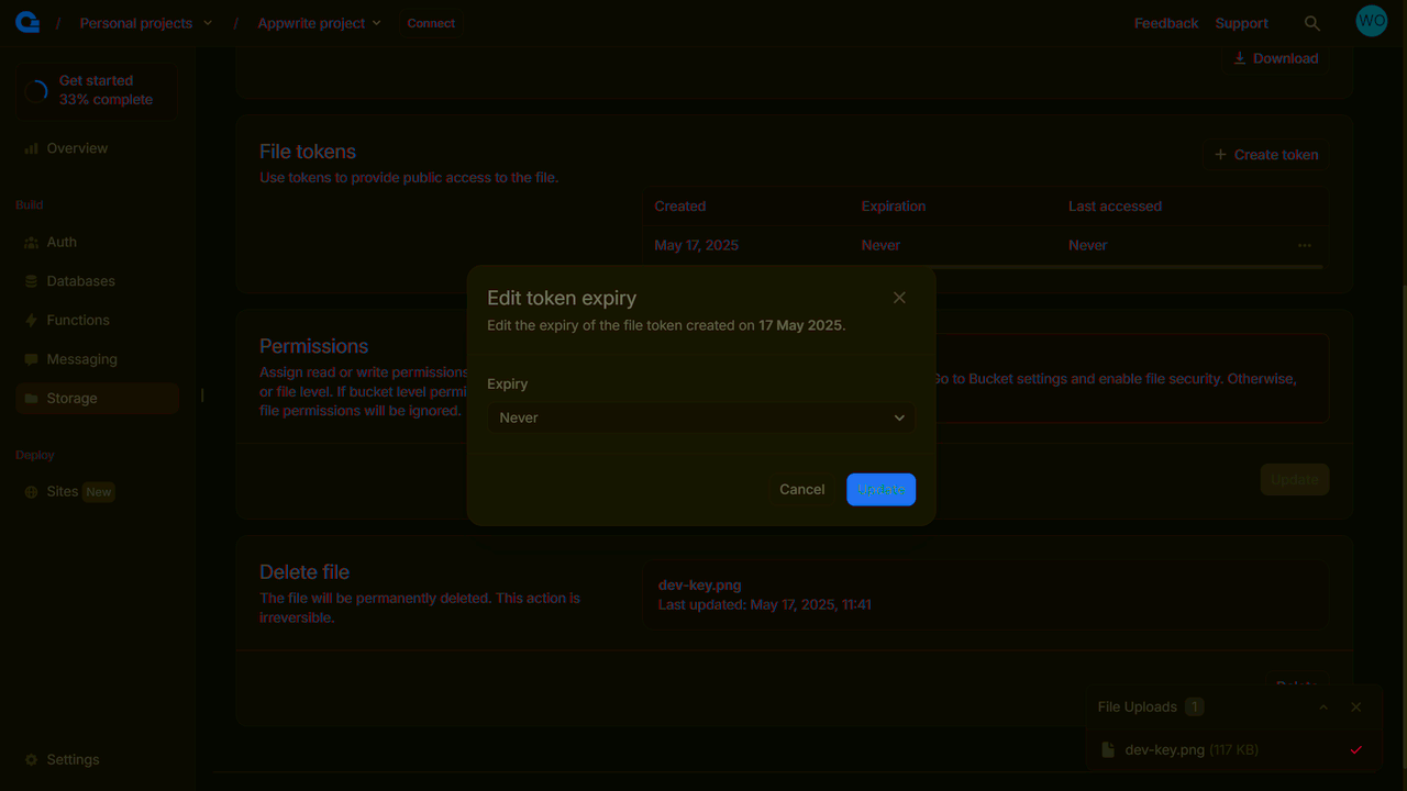 Update file token expiry