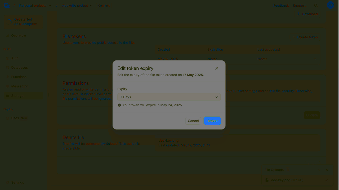 Update file token expiry