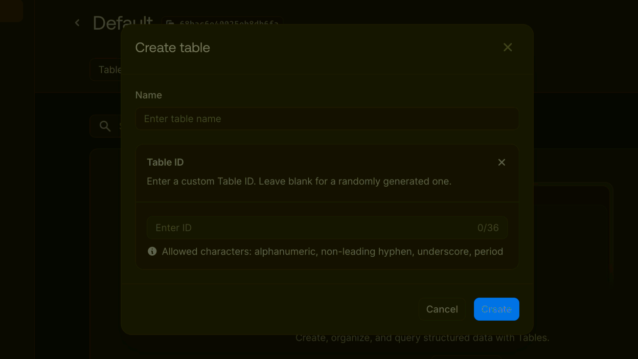 Create project screen