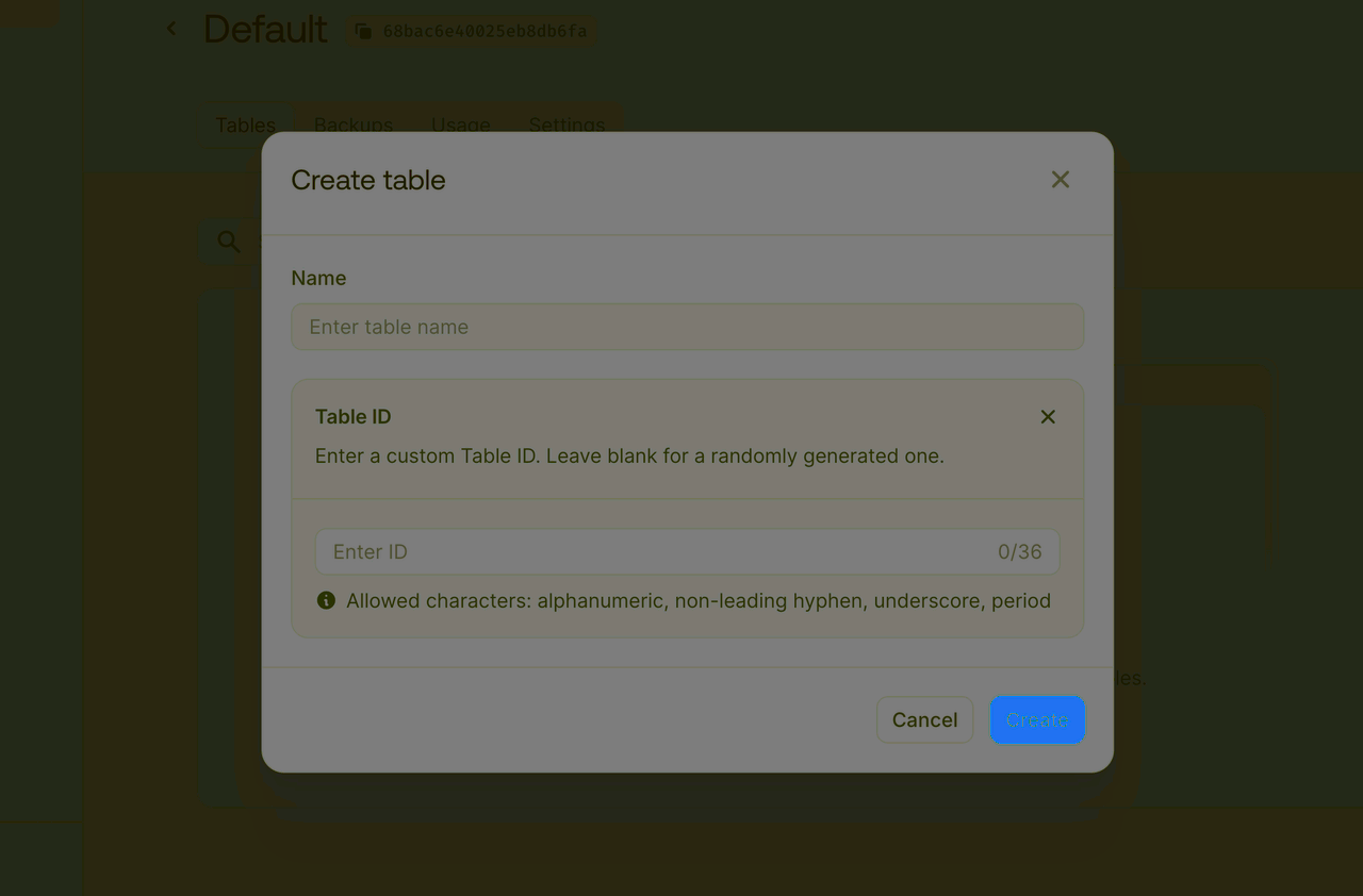 Create project screen
