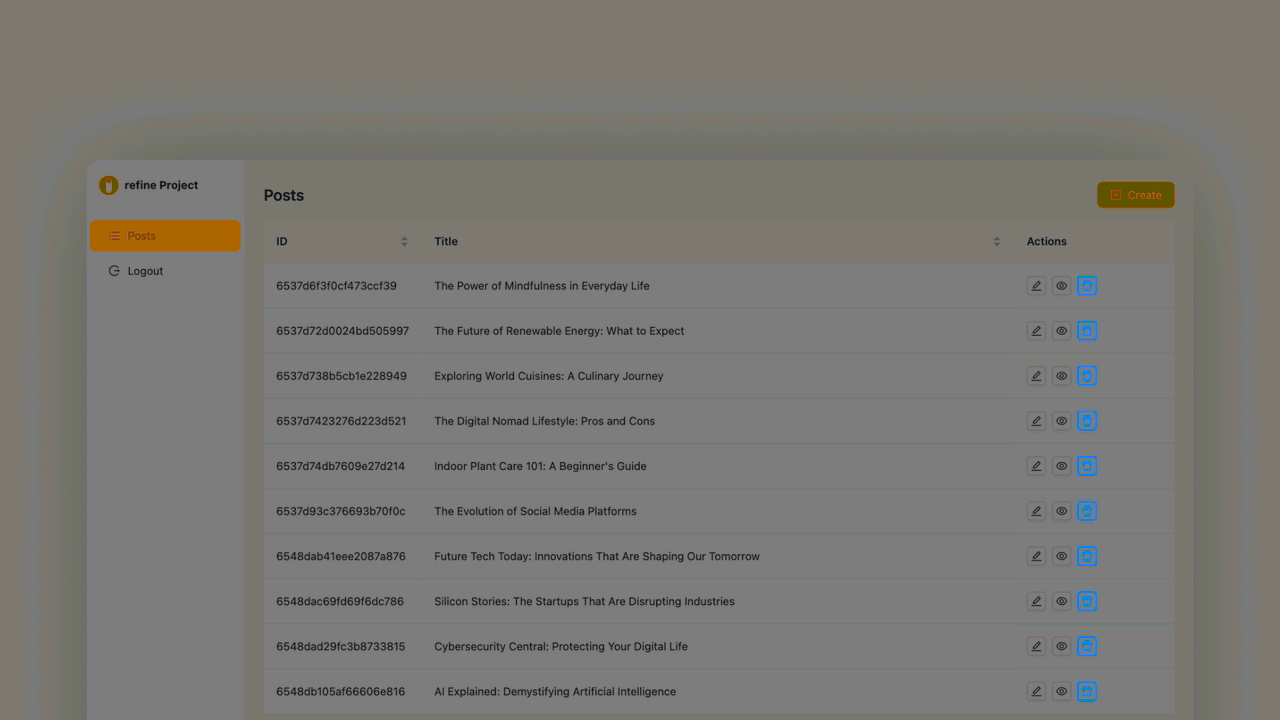 Create project screen